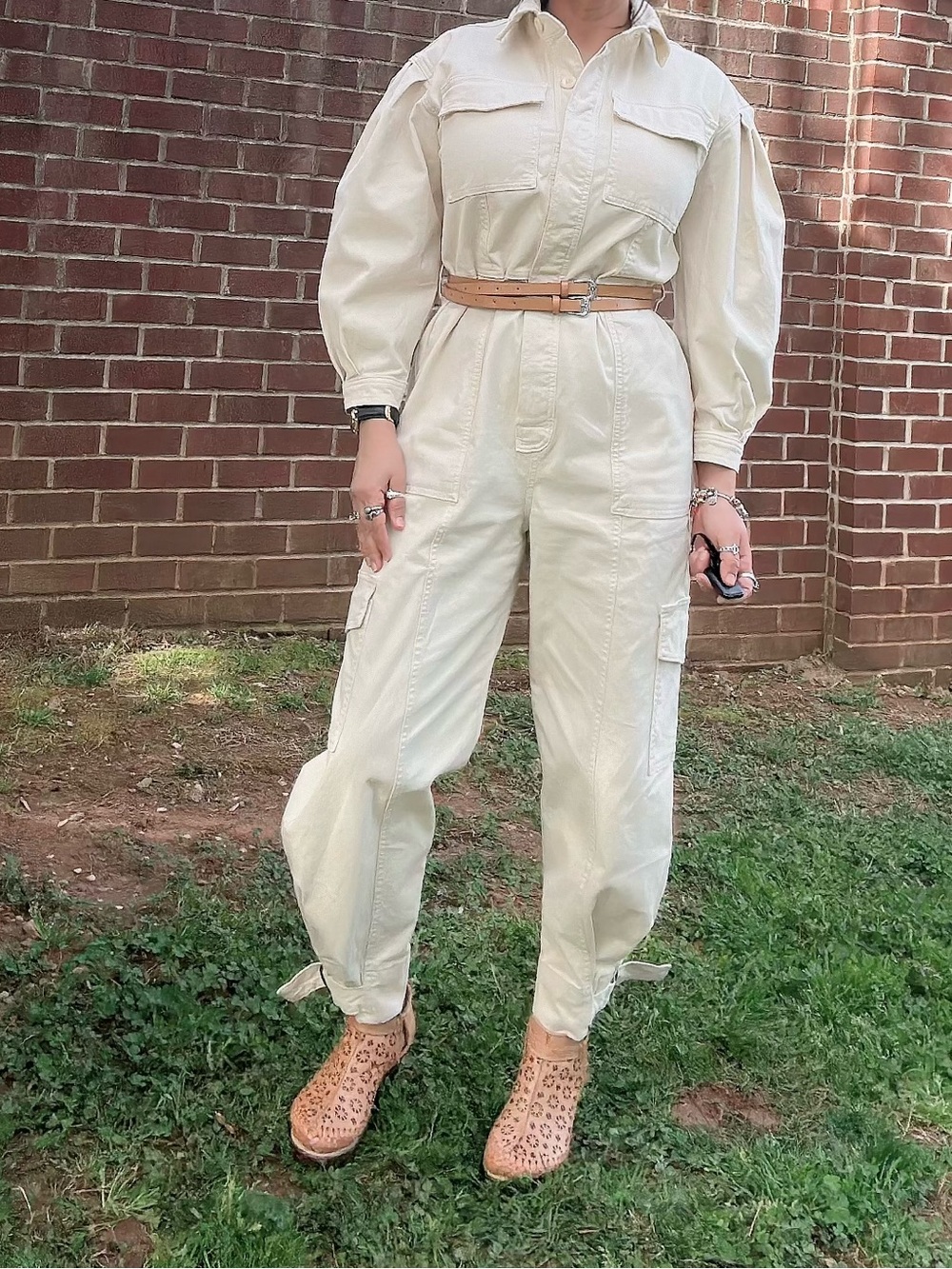 Banana Republic Cream Utility Cargo Jumpsuit